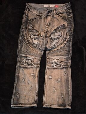 Stitches & Rivets Men's Distressed Gray Biker Jeans